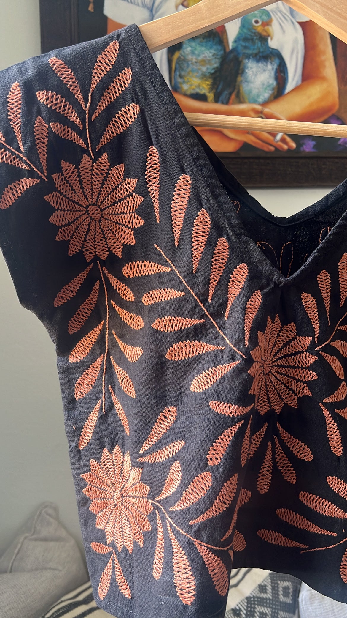 Black Mexican Blouse Embroidered | Palmita Embroidered Blouse | Handmade in Oaxaca | Sizes S–L