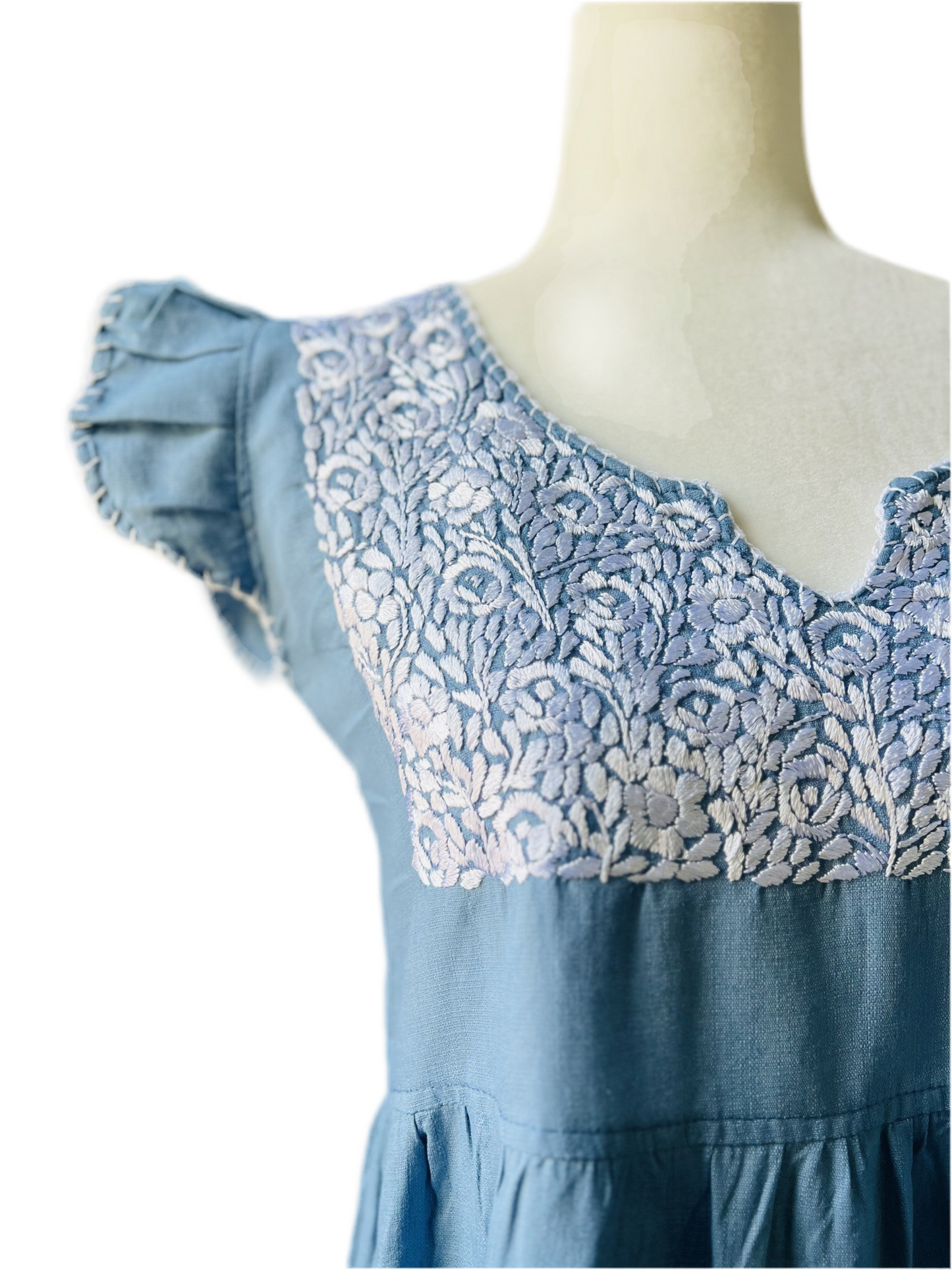 Hand Embroidered Mexican Dress - Floral Embroidery