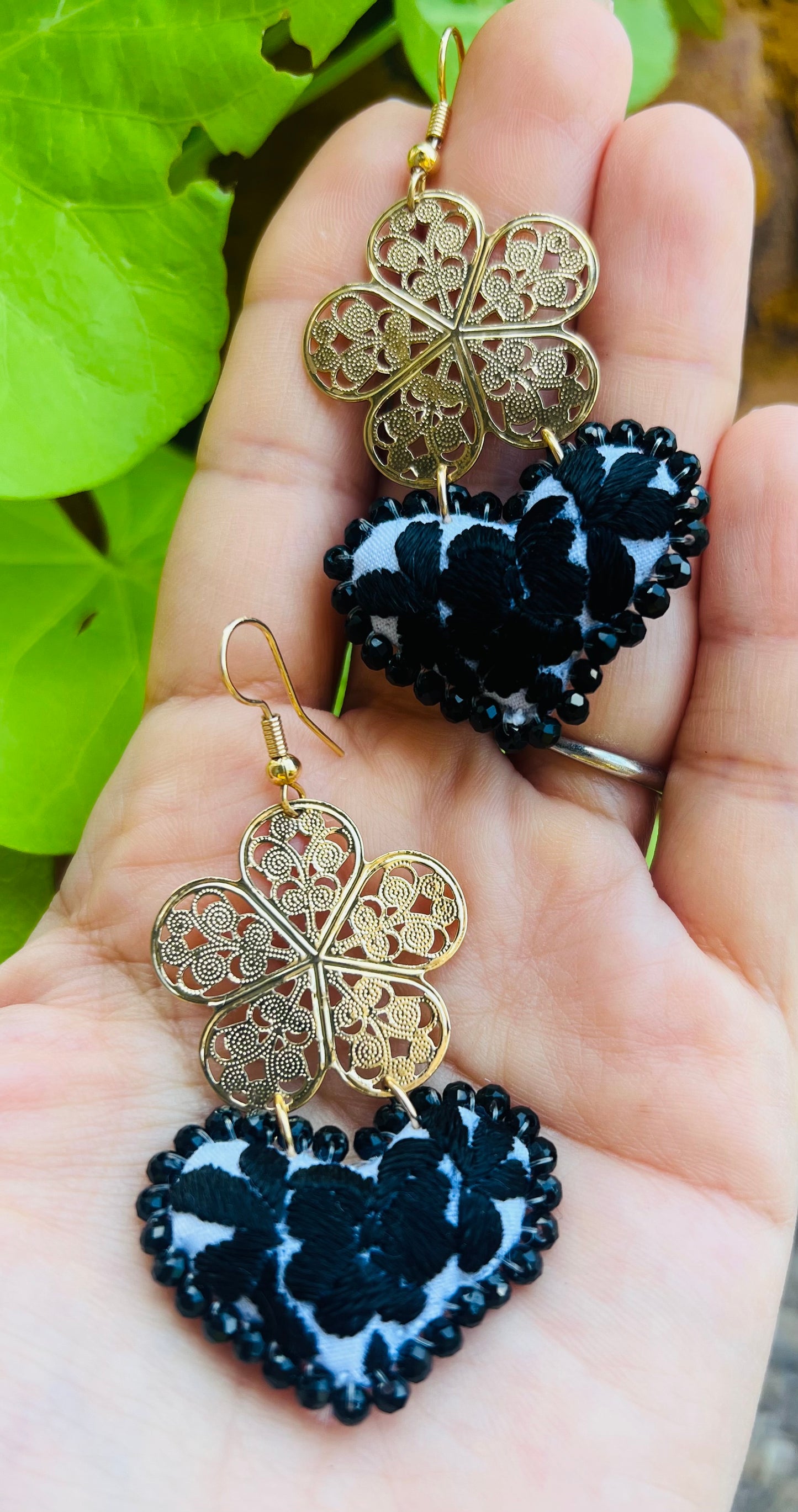 Embroidered Heart Earrings Petite- Handmade Mexican Jewelry