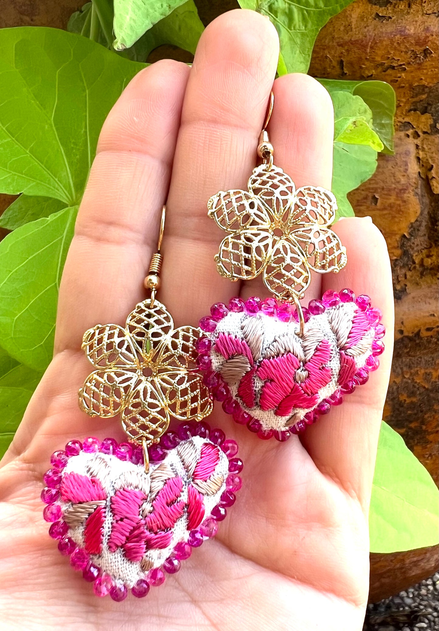 Embroidered Heart Earrings Petite- Handmade Mexican Jewelry