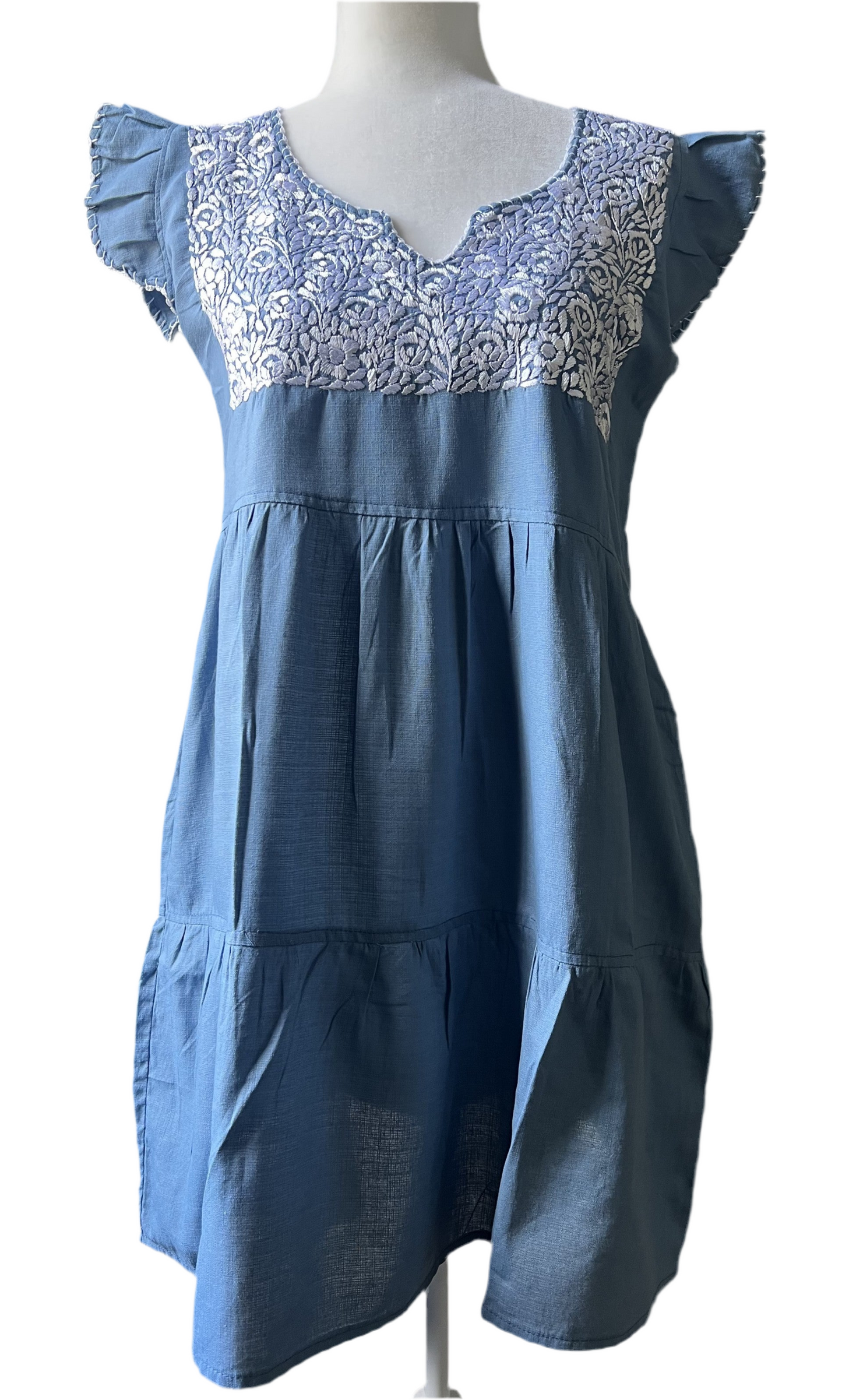 Hand Embroidered Mexican Dress - Floral Embroidery