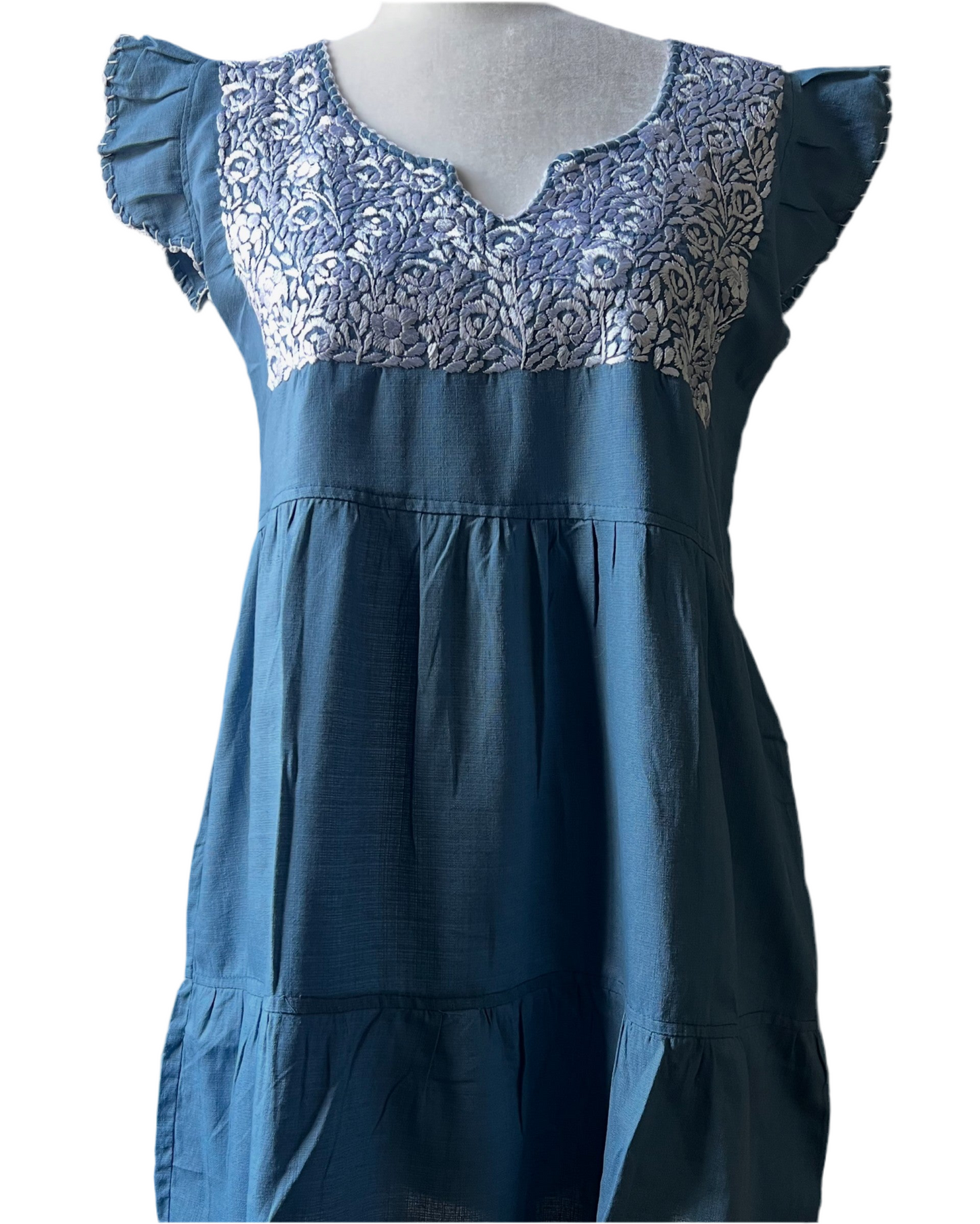 Hand Embroidered Mexican Dress - Floral Embroidery