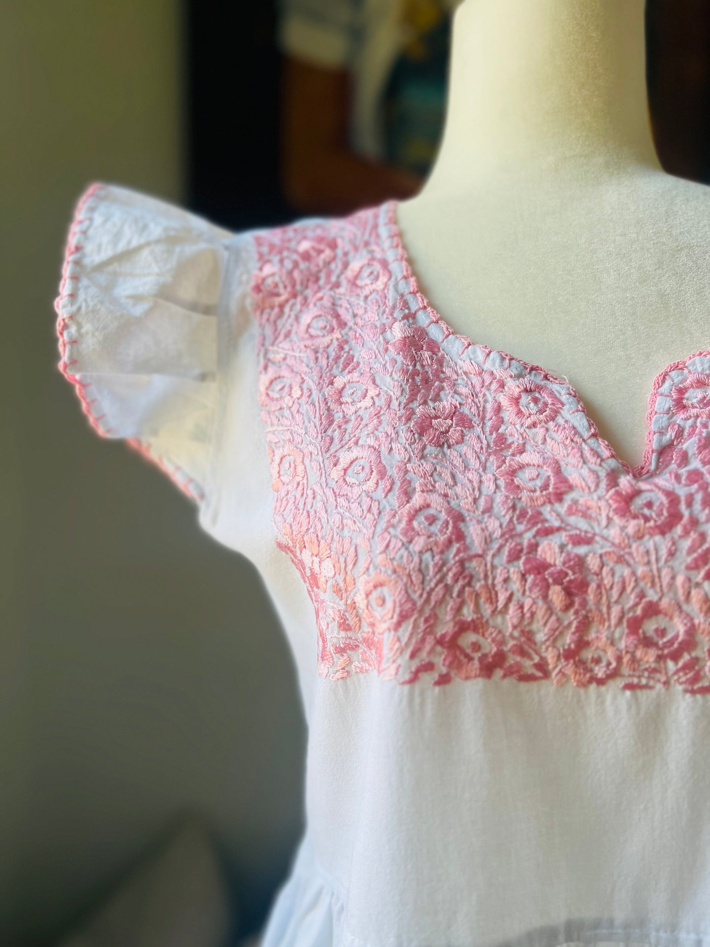Hand Embroidered Mexican Dress - Floral Embroidery