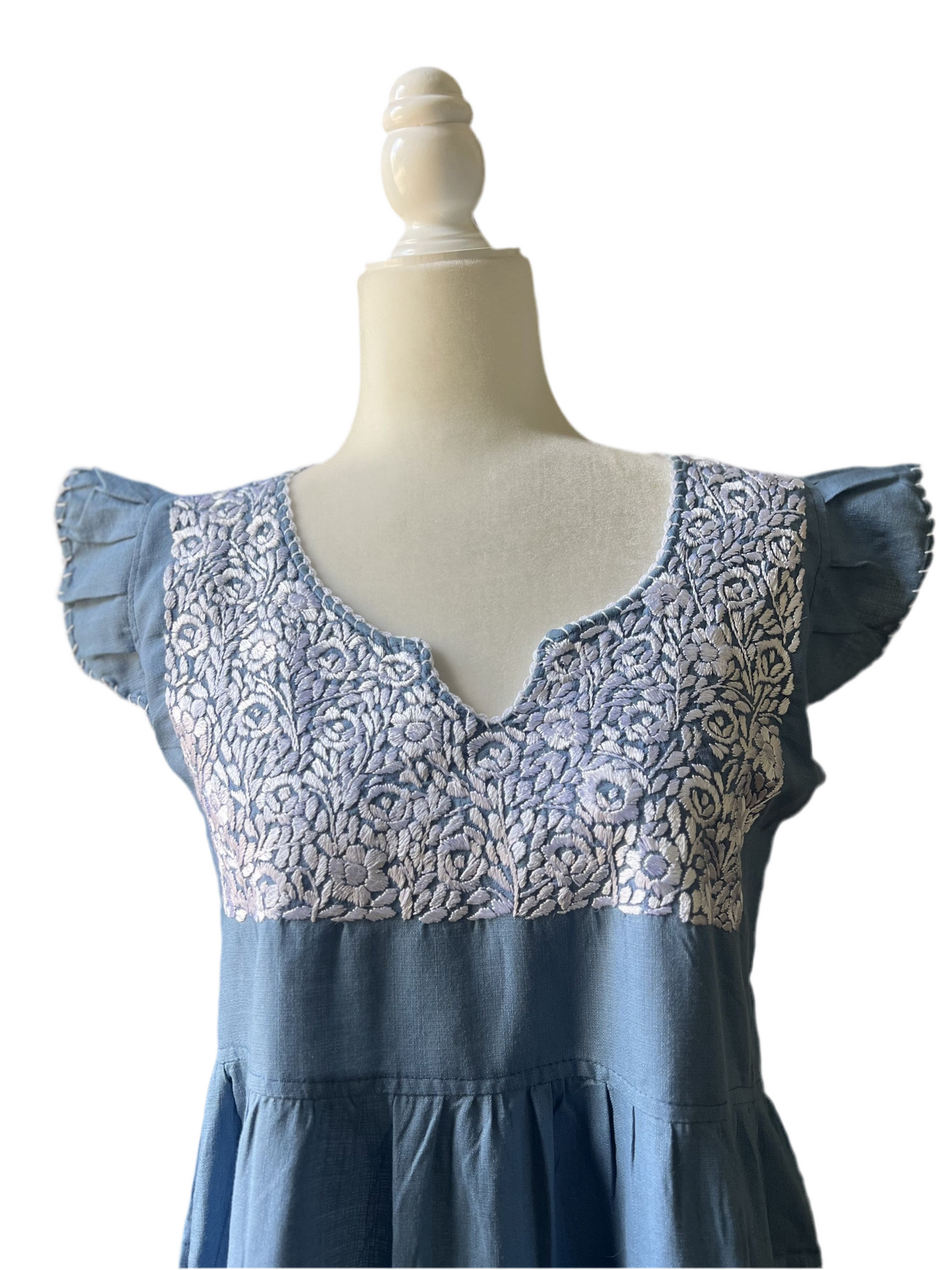 Hand Embroidered Mexican Dress - Floral Embroidery