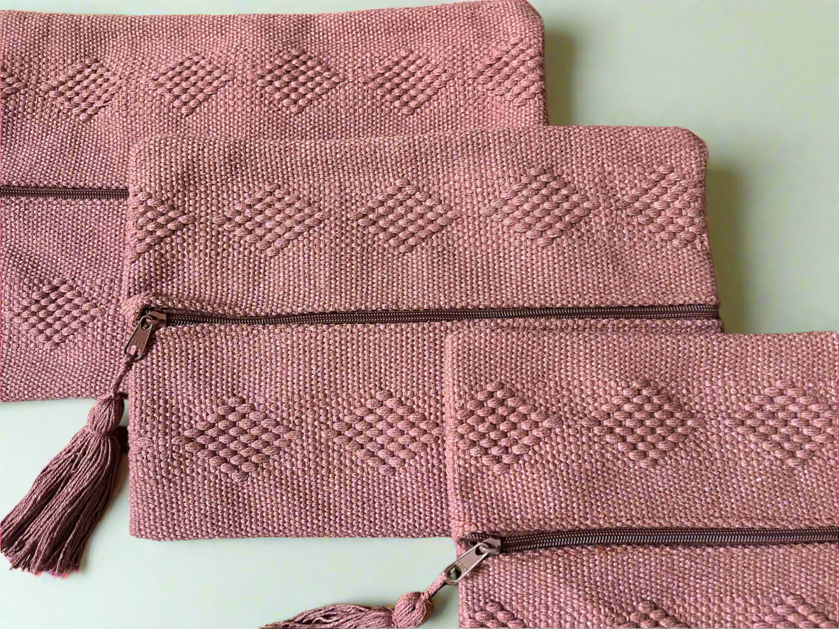 Handwoven Travel Pouch Set – Black | 3 Sizes | Oaxaca Backstrap Loom Accessory Bags