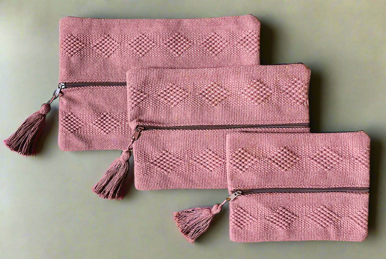 Handwoven Travel Pouch Set – Black | 3 Sizes | Oaxaca Backstrap Loom Accessory Bags