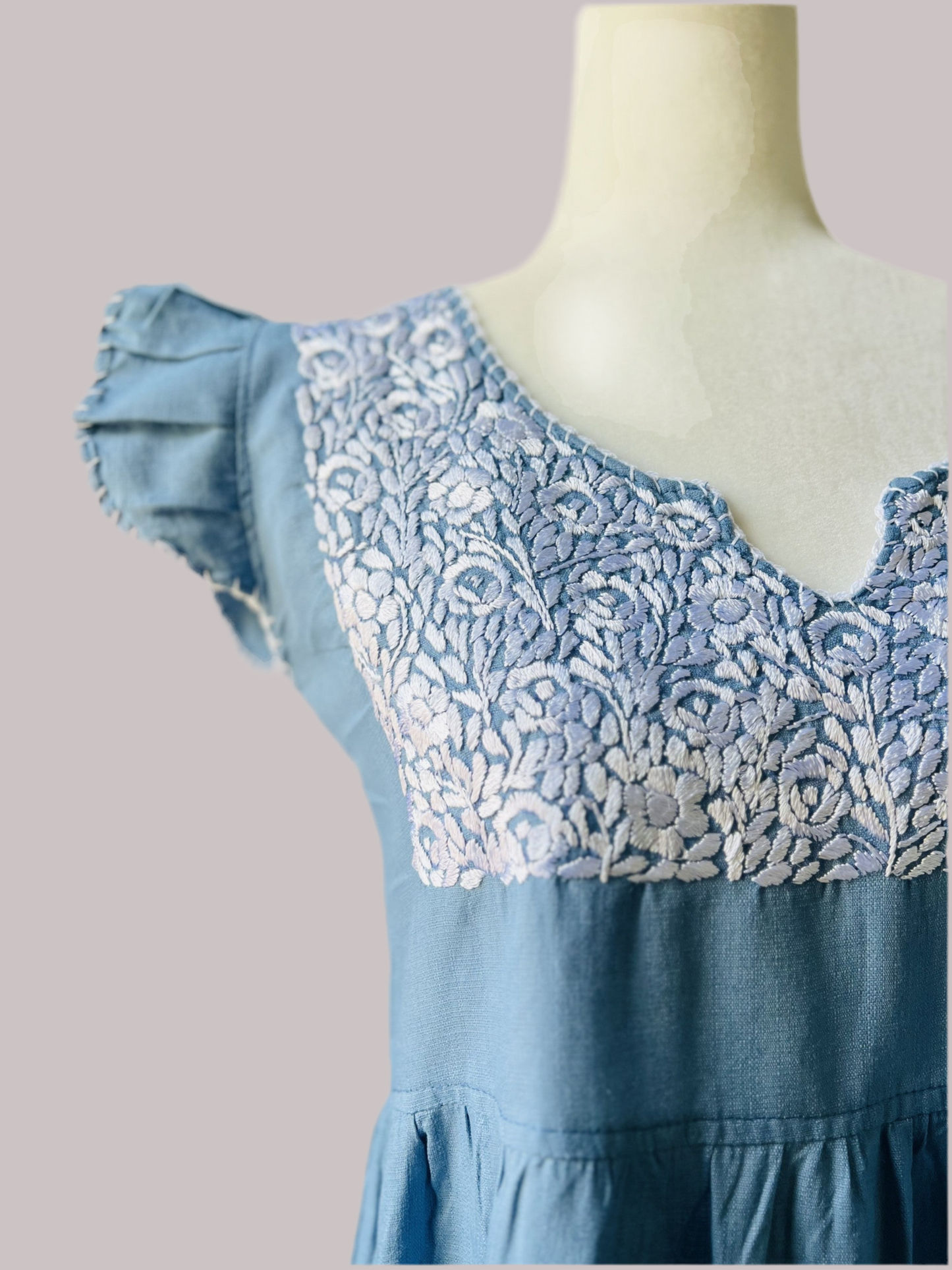 Hand Embroidered Mexican Dress - Floral Embroidery