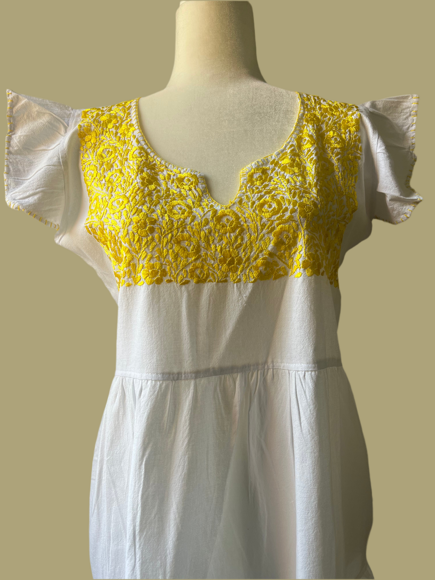 Hand Embroidered Mexican Dress - Floral Embroidery