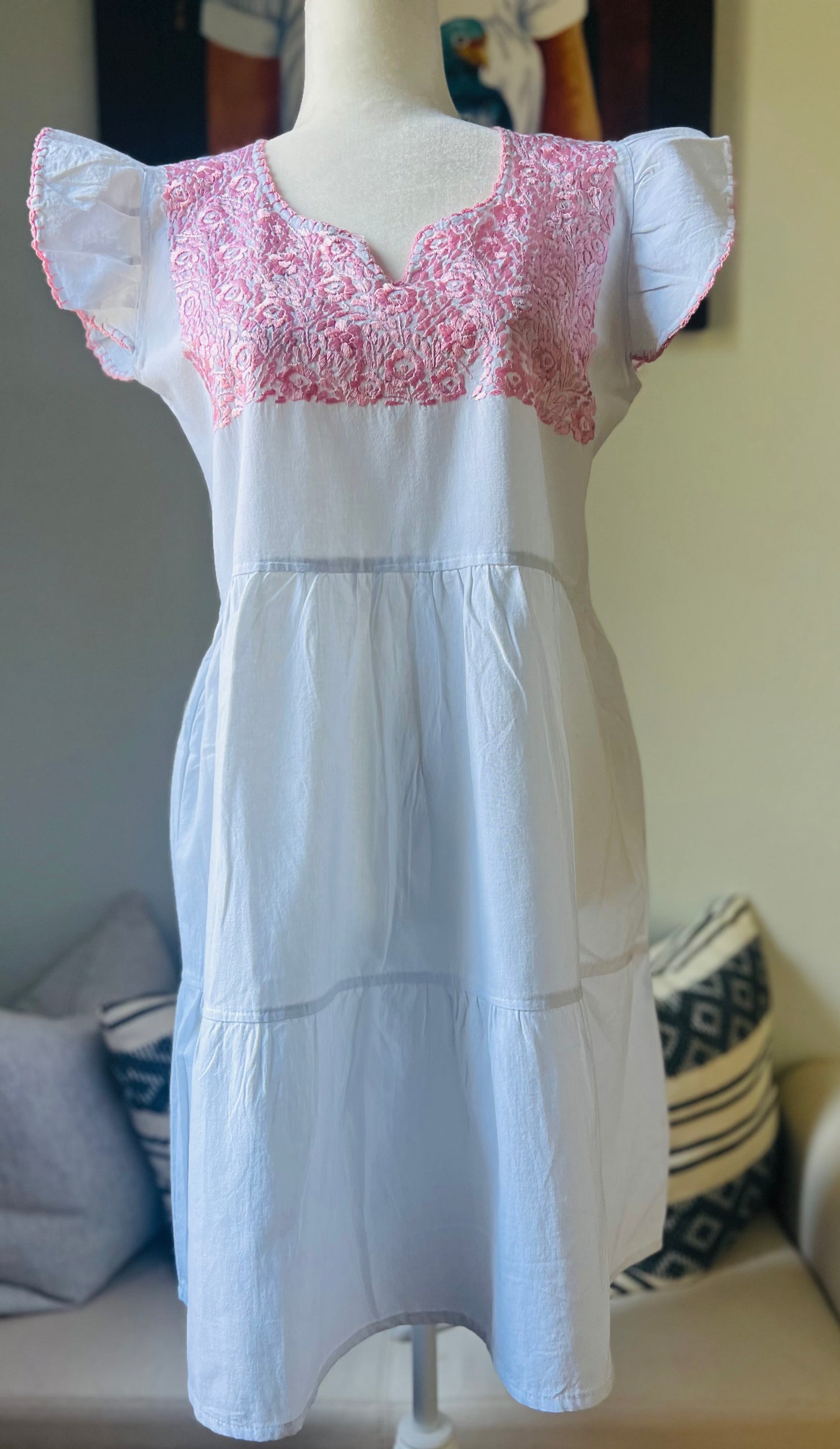 Hand Embroidered Mexican Dress - Floral Embroidery