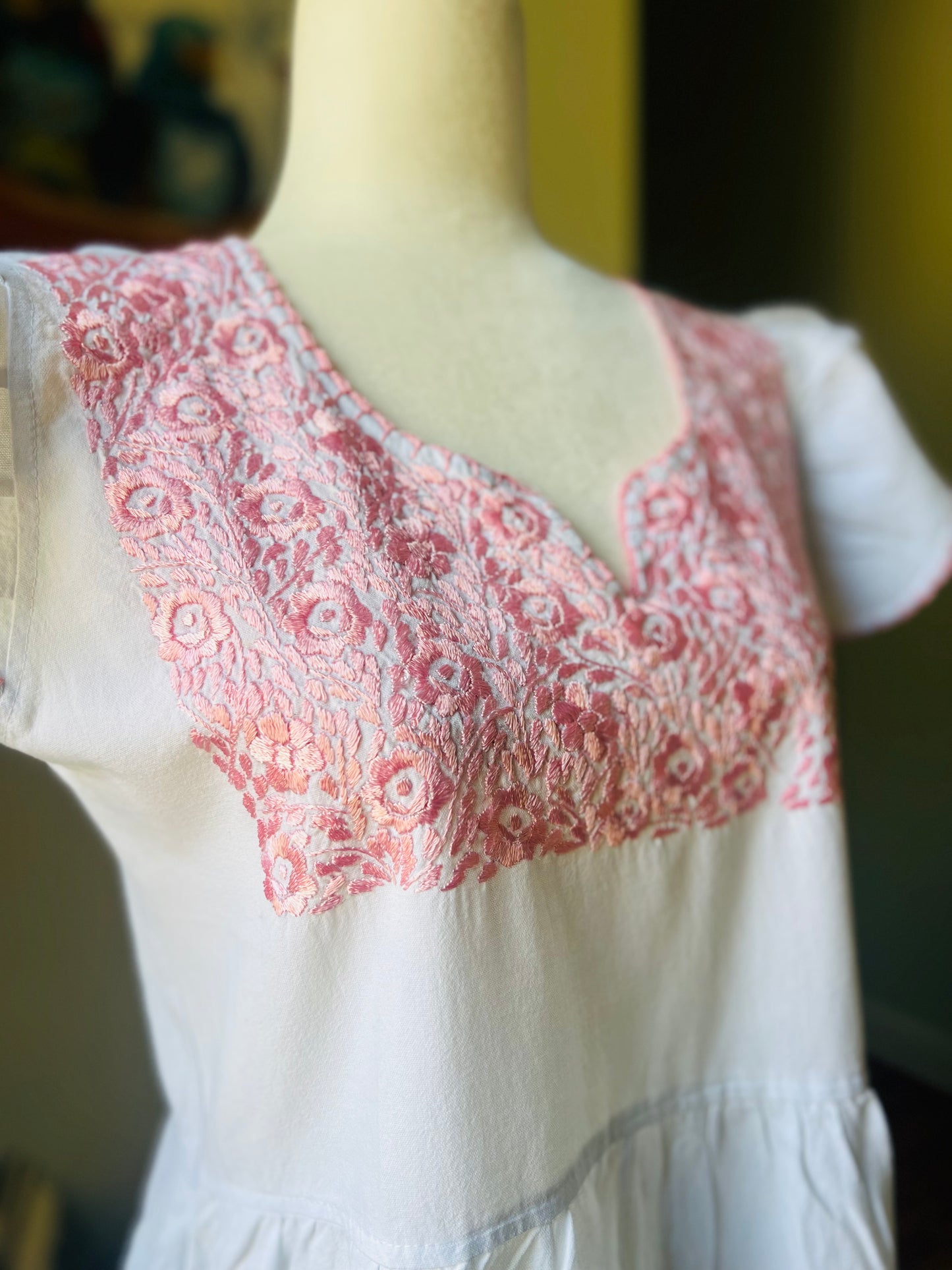 Hand Embroidered Mexican Dress - Floral Embroidery
