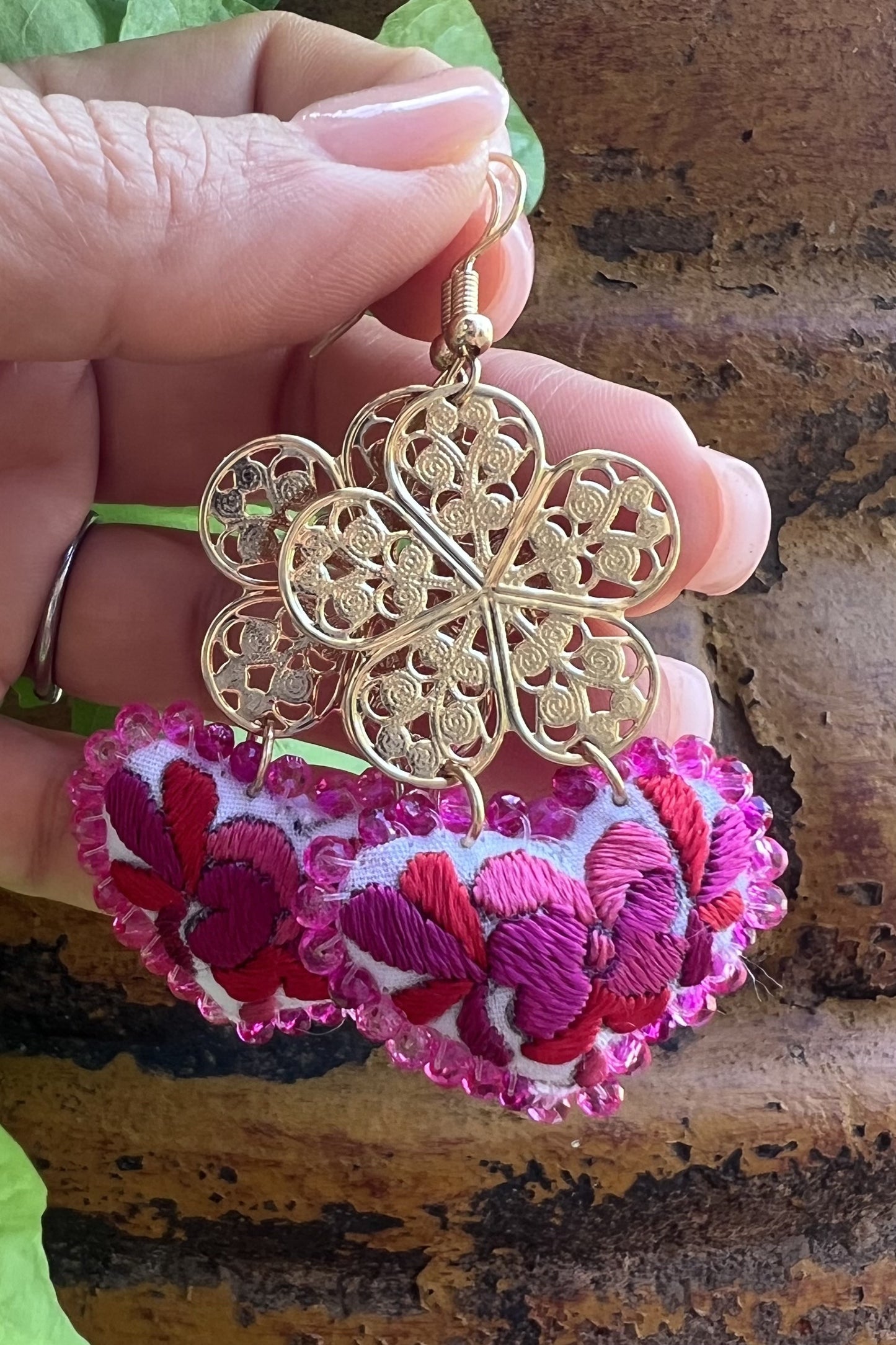 Embroidered Heart Earrings - Handmade Mexican Jewelry