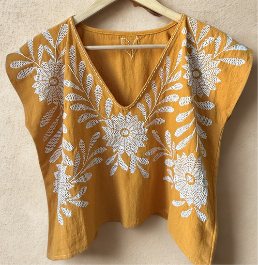 Florecer Mustard Embroidered Blouse | Handmade in Mexico