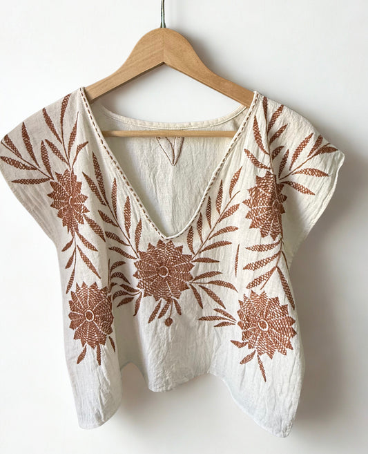 Hand-Embroidered Mexican Blouse | Floral Huipil Top | Artisan Cotton Crop Top | Slow Fashion Ethical Clothing