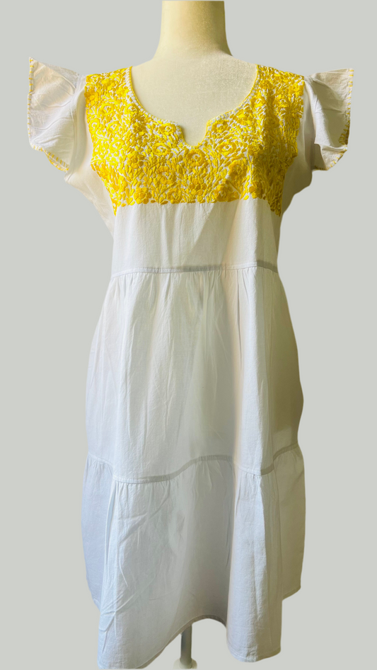 Hand Embroidered Mexican Dress - Floral Embroidery