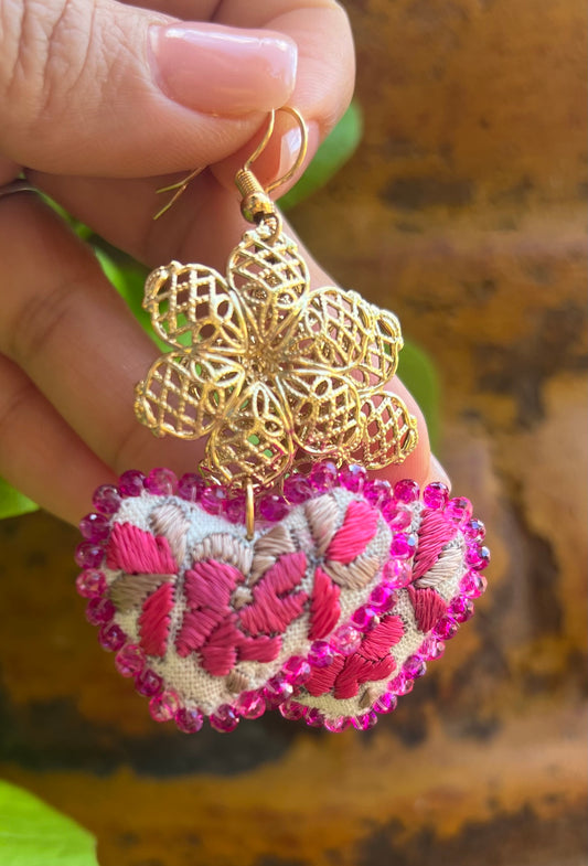 Embroidered Heart Earrings Petite- Handmade Mexican Jewelry