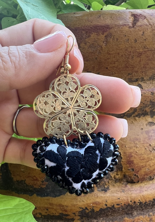Embroidered Heart Earrings Petite- Handmade Mexican Jewelry