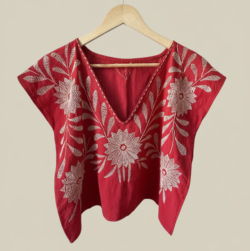 Hand-Embroidered Mexican Blouse | Floral Huipil Top | Artisan Cotton Crop Top | Slow Fashion Ethical Clothing