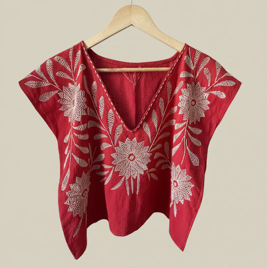 Hand-Embroidered Mexican Blouse | Floral Huipil Top | Artisan Cotton Crop Top | Slow Fashion Ethical Clothing