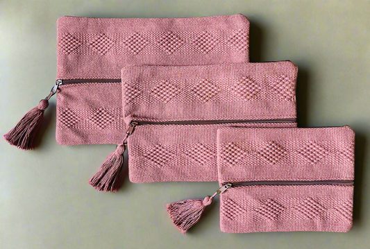Handwoven Travel Pouch Set – Black | 3 Sizes | Oaxaca Backstrap Loom Accessory Bags