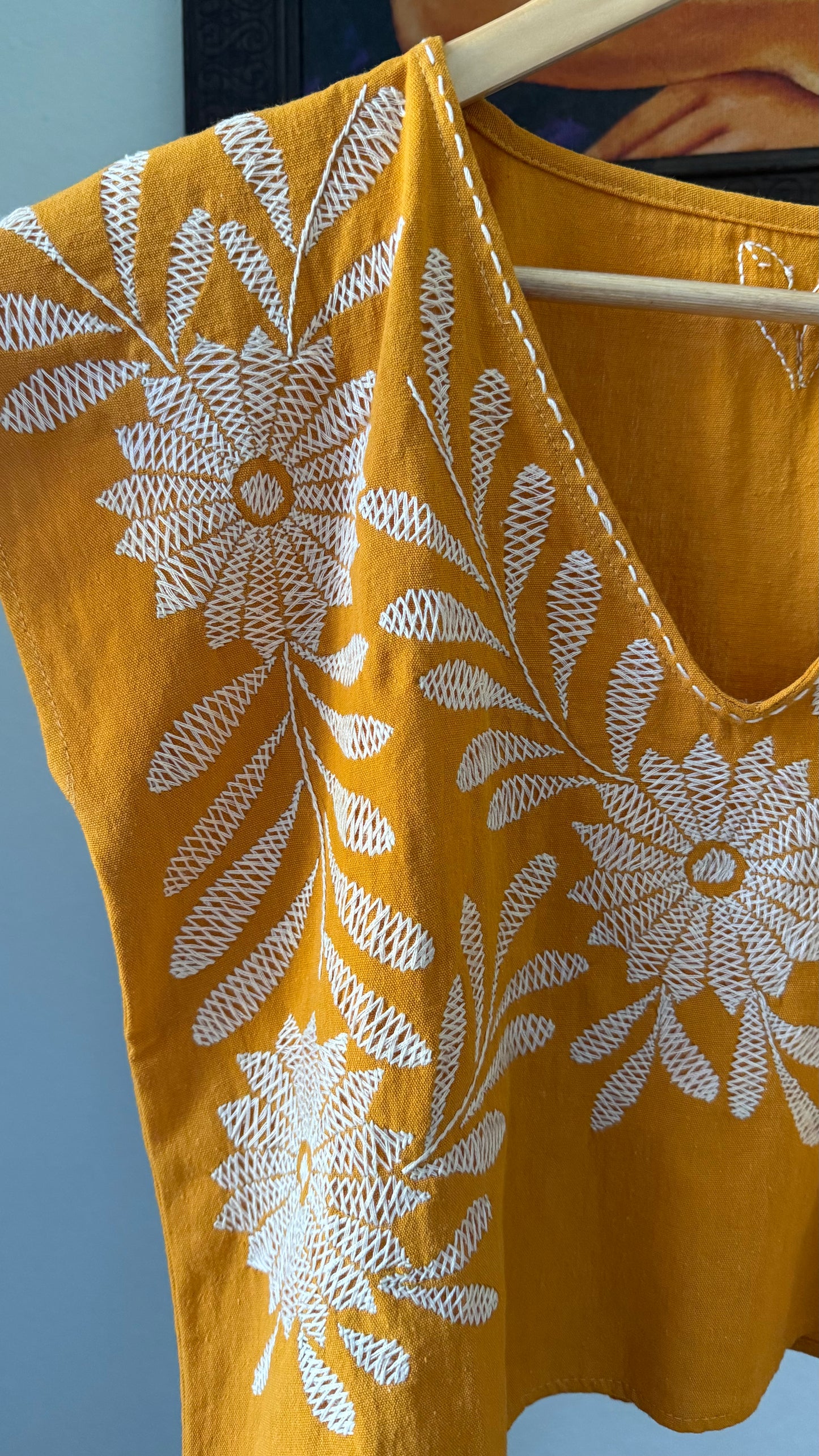 Florecer Mustard Embroidered Blouse | Handmade in Mexico