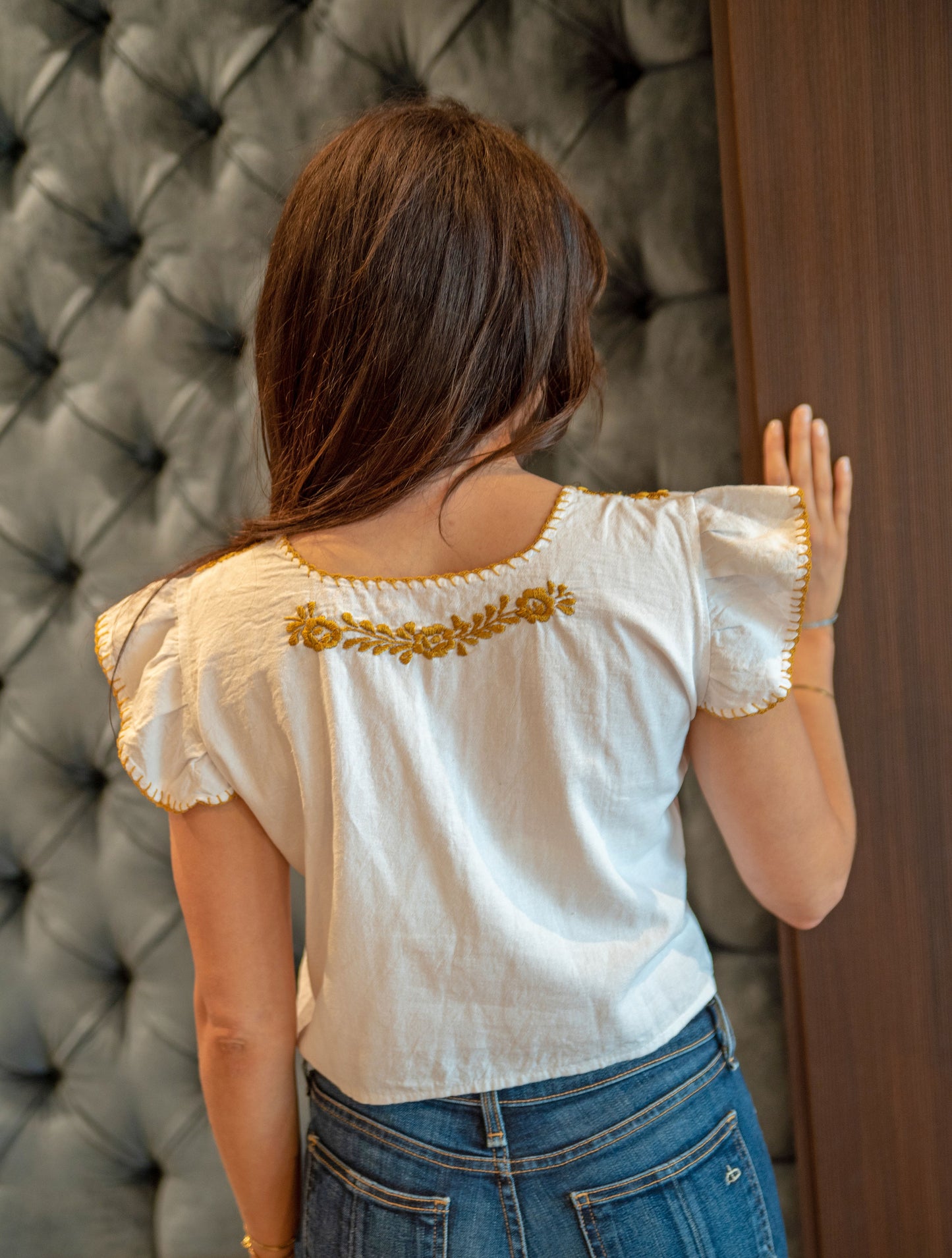 Hand Embroidered Mexican Blouse - Floral Embroidery
