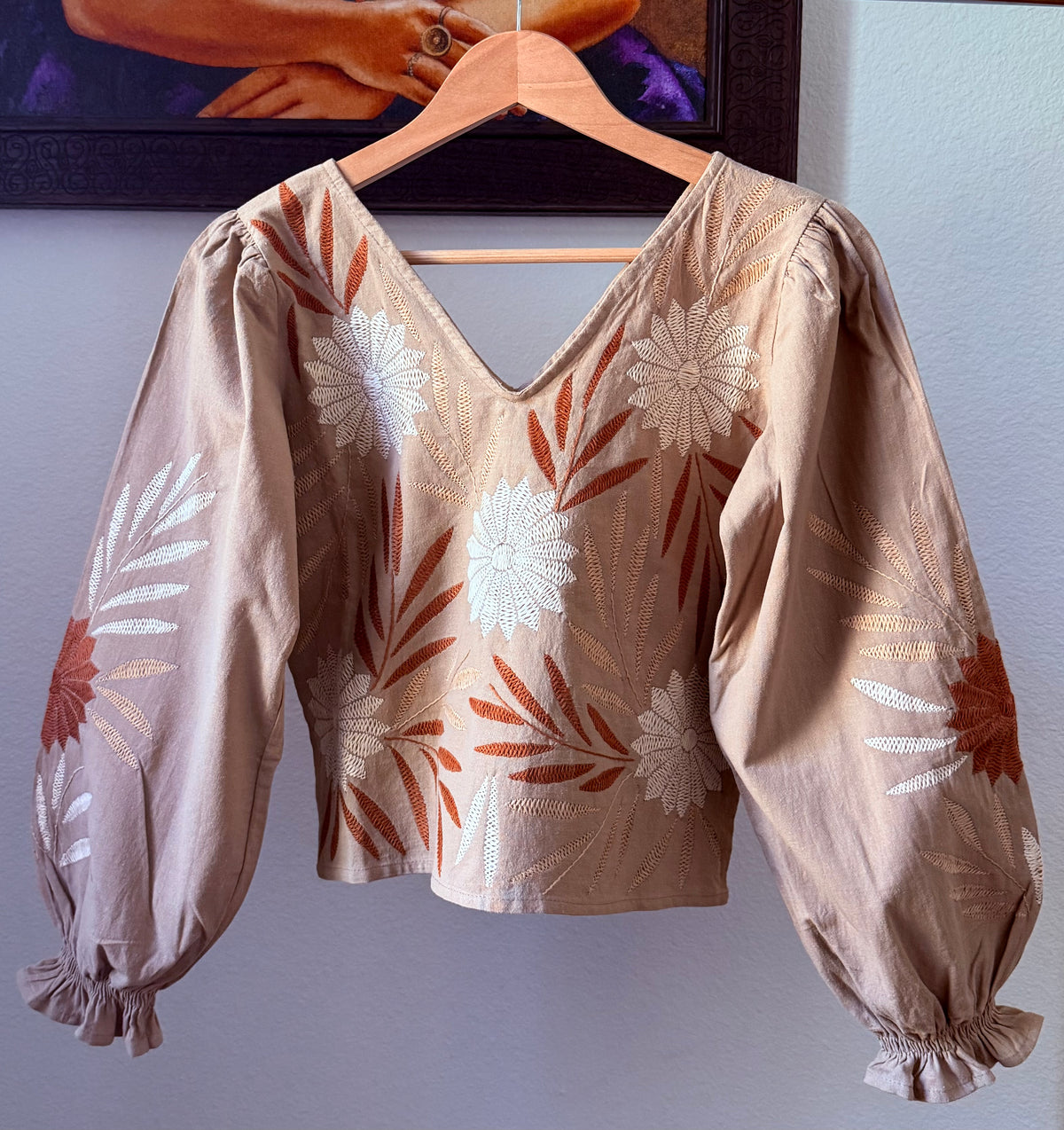 Alejandra Embroidered Blouse – Sand