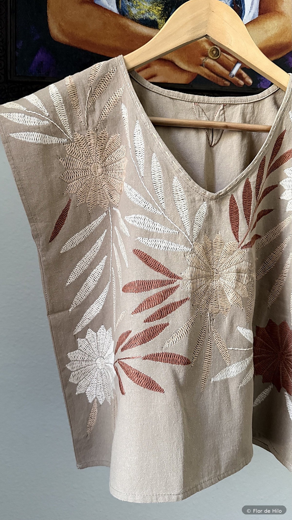 Alejandra Short-Sleeve Embroidered Blouse – Sand